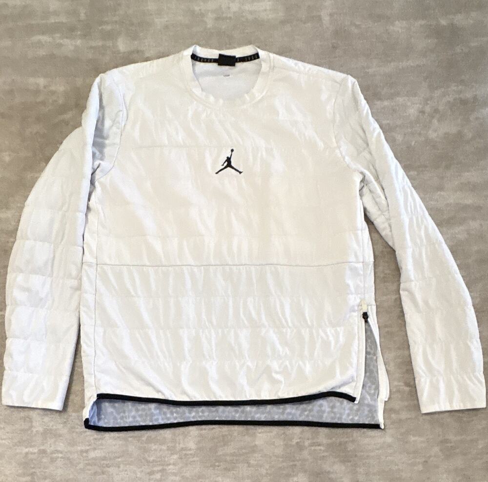 Jordan Men's Quilted Lightweight Lined Full Zip Jacket White Mid-Length Size L